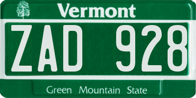 VT license plate ZAD928