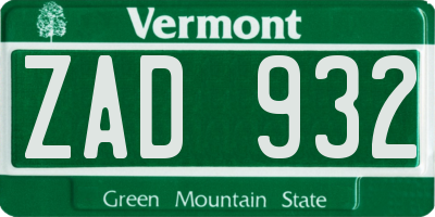 VT license plate ZAD932