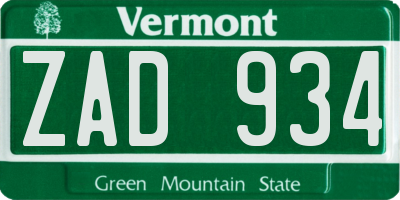 VT license plate ZAD934
