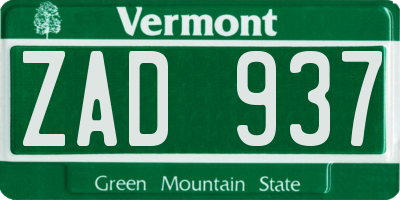 VT license plate ZAD937