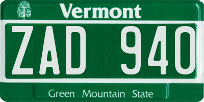 VT license plate ZAD940