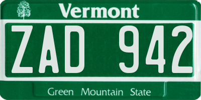 VT license plate ZAD942