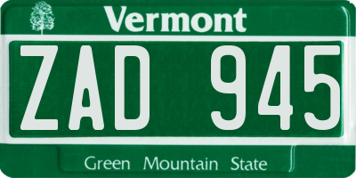 VT license plate ZAD945