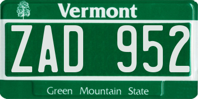 VT license plate ZAD952