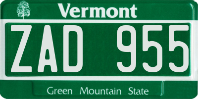 VT license plate ZAD955