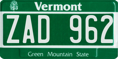 VT license plate ZAD962