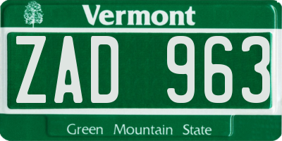 VT license plate ZAD963