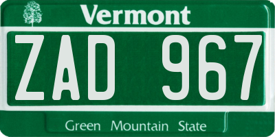 VT license plate ZAD967