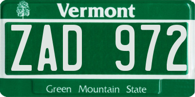 VT license plate ZAD972