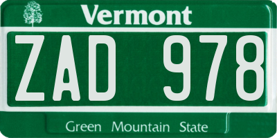 VT license plate ZAD978