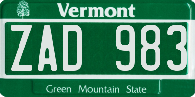 VT license plate ZAD983
