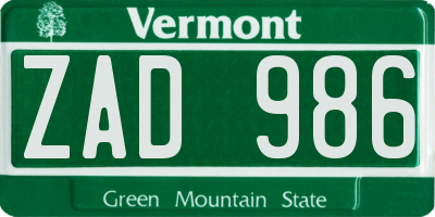 VT license plate ZAD986