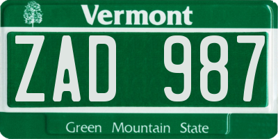 VT license plate ZAD987