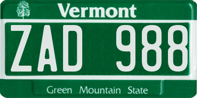 VT license plate ZAD988