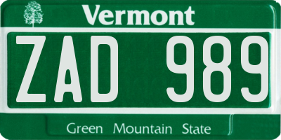 VT license plate ZAD989