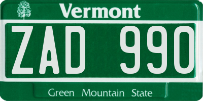 VT license plate ZAD990