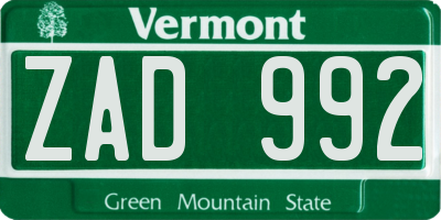 VT license plate ZAD992