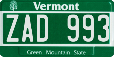 VT license plate ZAD993