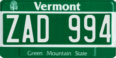 VT license plate ZAD994