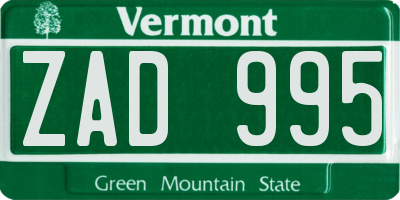 VT license plate ZAD995