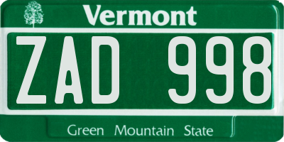 VT license plate ZAD998
