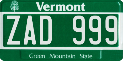 VT license plate ZAD999