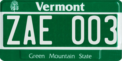 VT license plate ZAE003