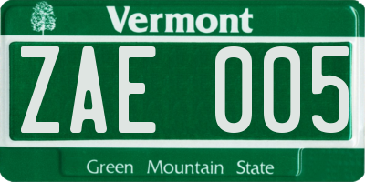 VT license plate ZAE005
