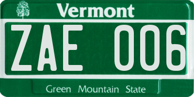 VT license plate ZAE006