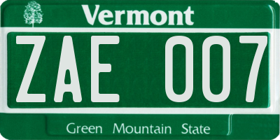 VT license plate ZAE007