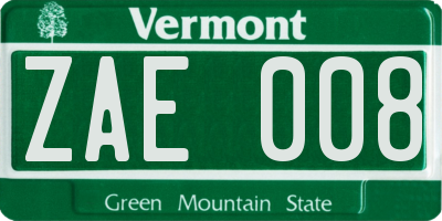 VT license plate ZAE008