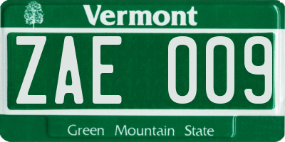 VT license plate ZAE009