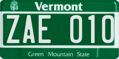 VT license plate ZAE010