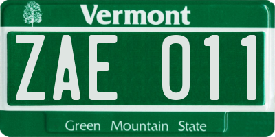 VT license plate ZAE011