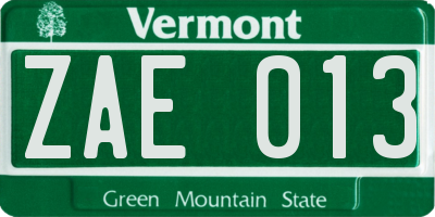 VT license plate ZAE013