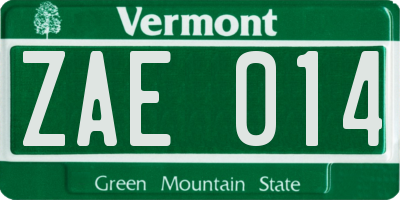 VT license plate ZAE014