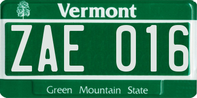 VT license plate ZAE016