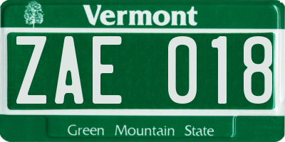 VT license plate ZAE018
