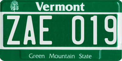 VT license plate ZAE019