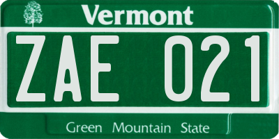 VT license plate ZAE021