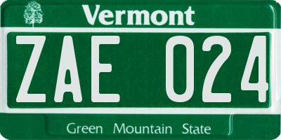 VT license plate ZAE024
