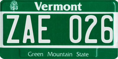 VT license plate ZAE026