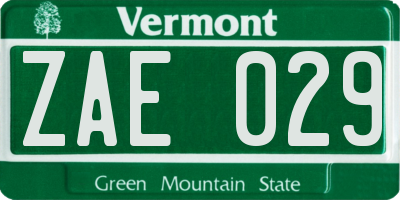 VT license plate ZAE029