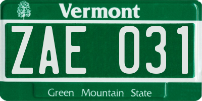 VT license plate ZAE031