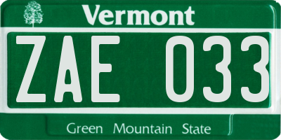 VT license plate ZAE033