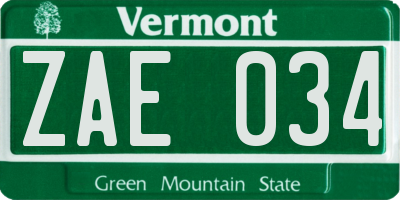 VT license plate ZAE034
