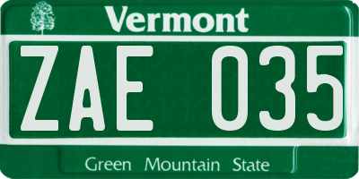 VT license plate ZAE035