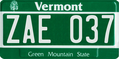 VT license plate ZAE037
