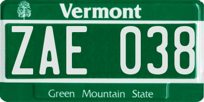VT license plate ZAE038