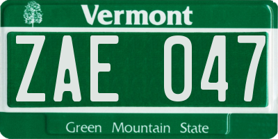 VT license plate ZAE047